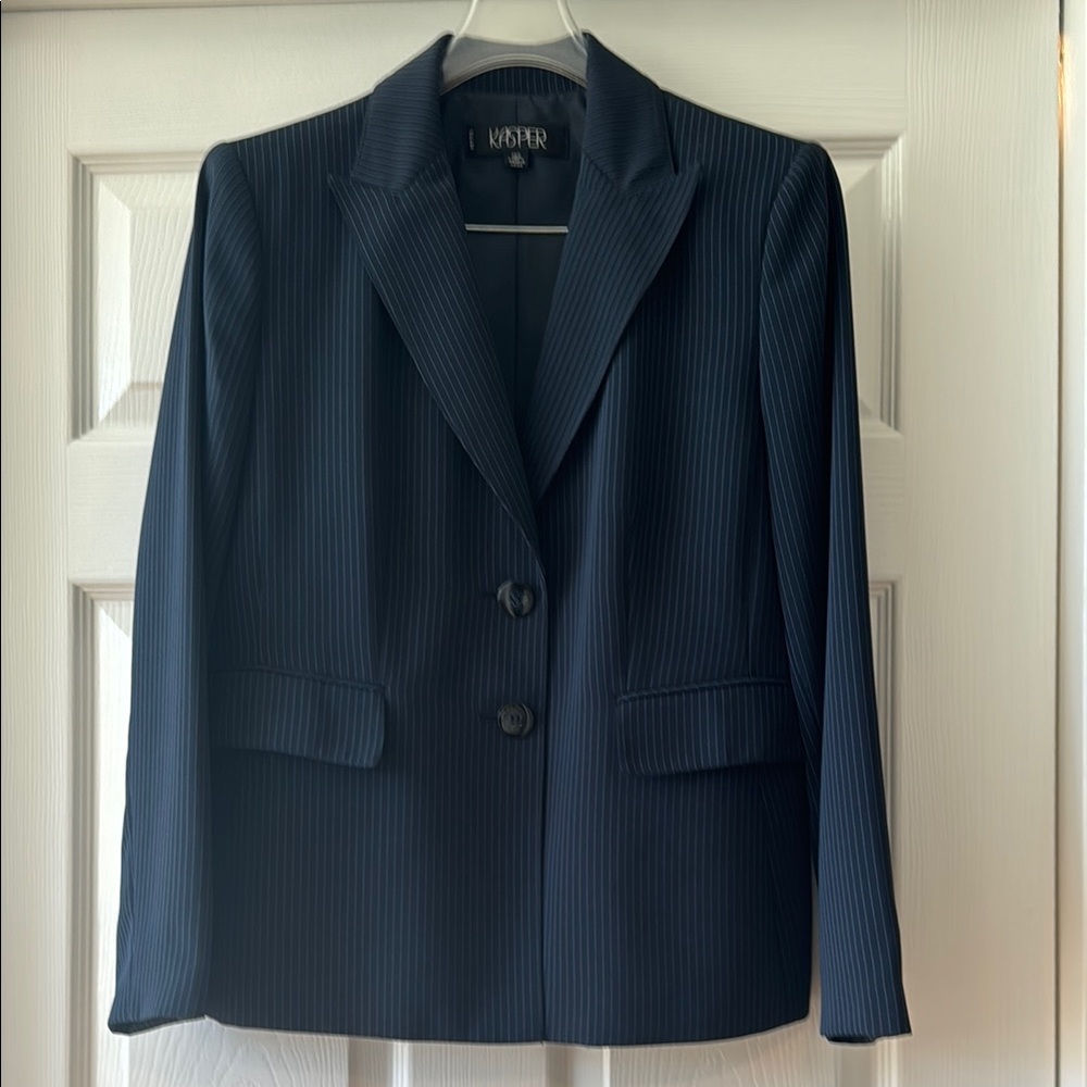 KASPER Women's Navy Blue Pinstriped Suit, Petite Size 12P, like new condition